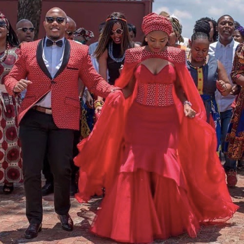 red tswana traditional wedding dress