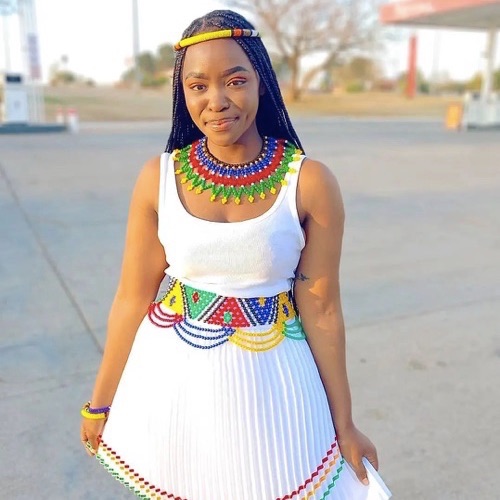 white zulu dress with beads