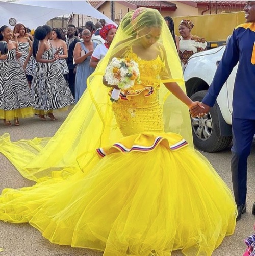 yellow pedi wedding dress