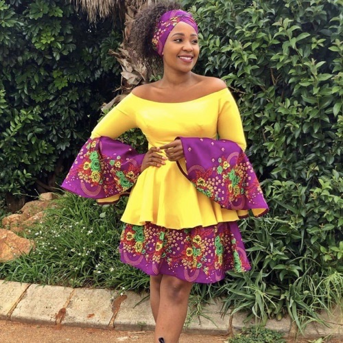 tsonga traditional attire in yellow & purple