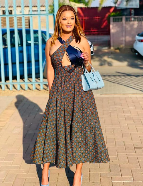 brown and blue tswana dress