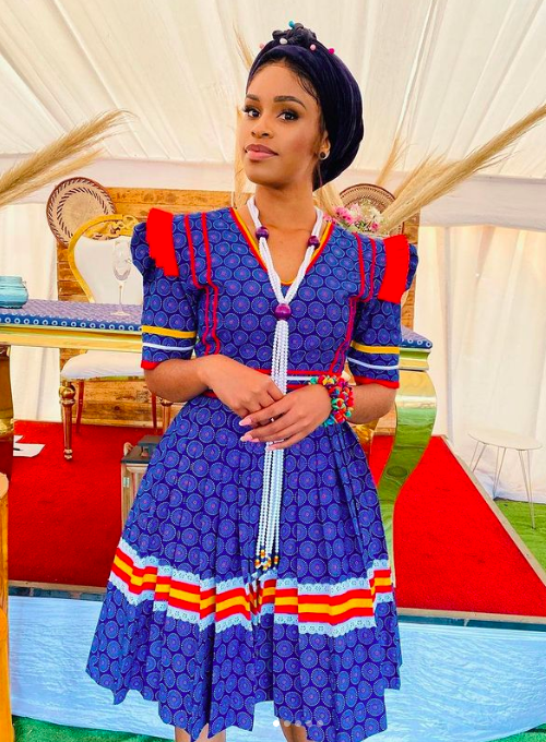 blue sepedi dress in shweshwe