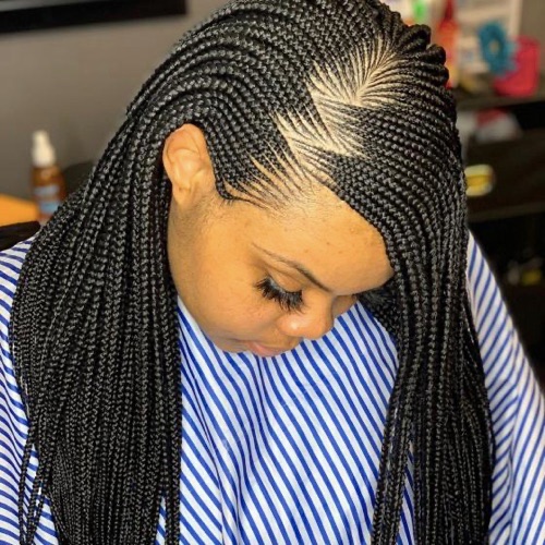 side part tribal braids with pattern