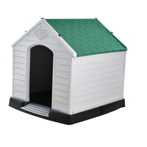 green and white dog kennel